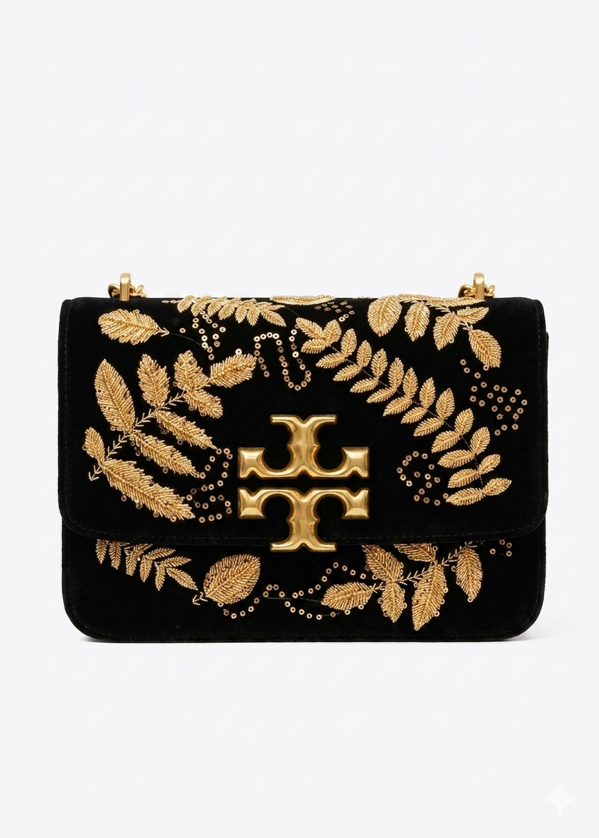 Tory Burch Eleanor small Embroidered velvet convertible shoulder bag 2