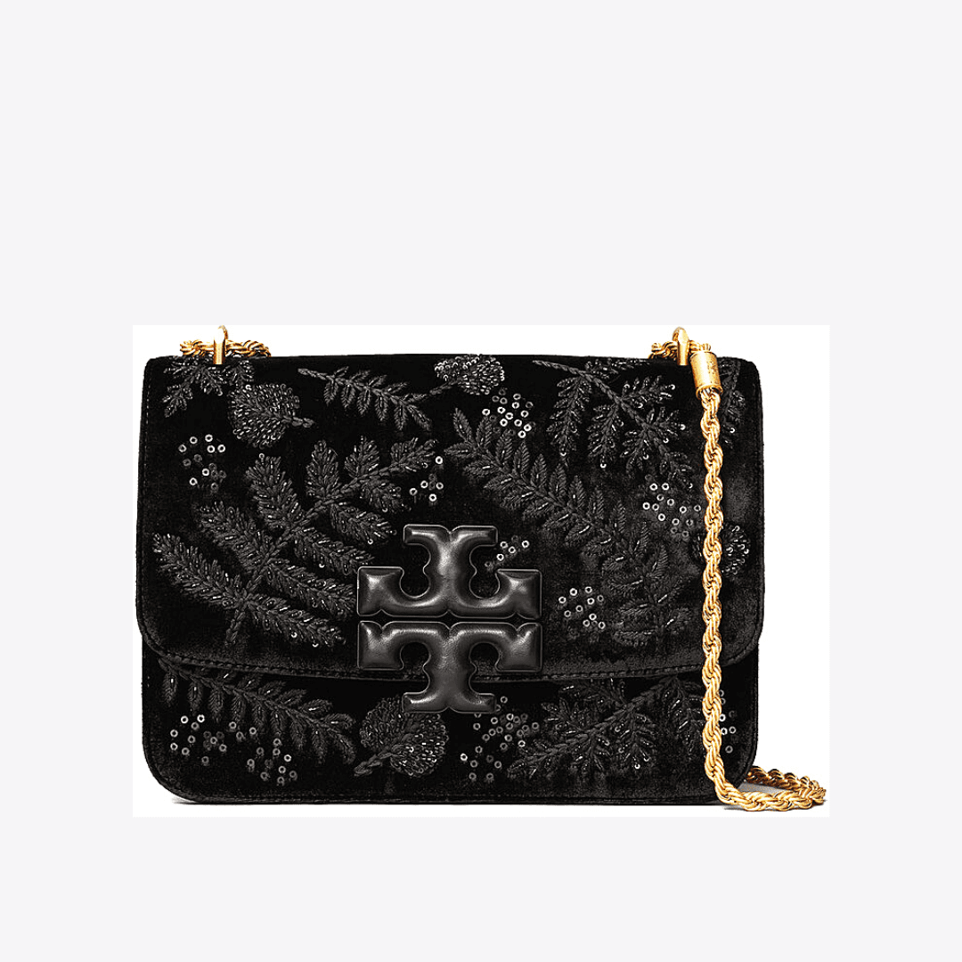 Tory Burch Eleanor small Embroidered velvet convertible shoulder bag 1